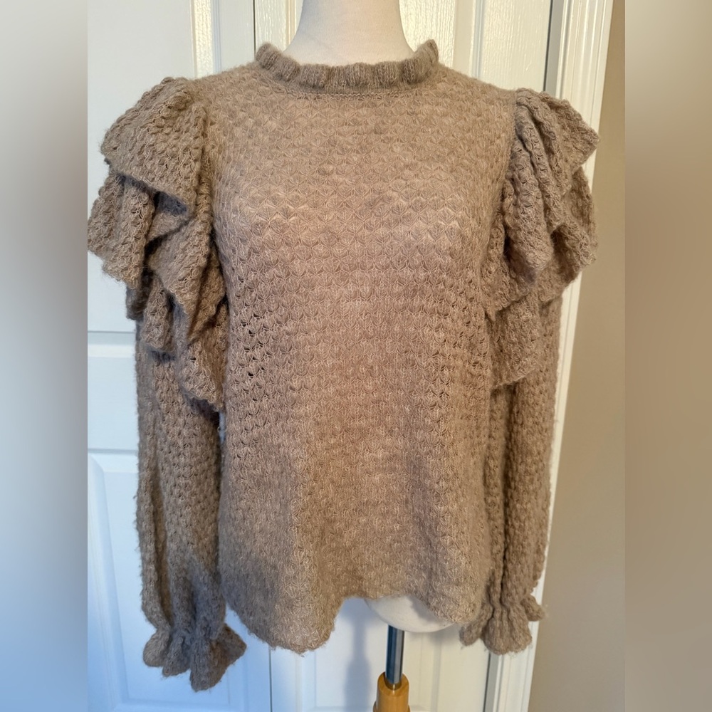 Ulla Johnson Beige Ruffled Turtleneck Sweater
